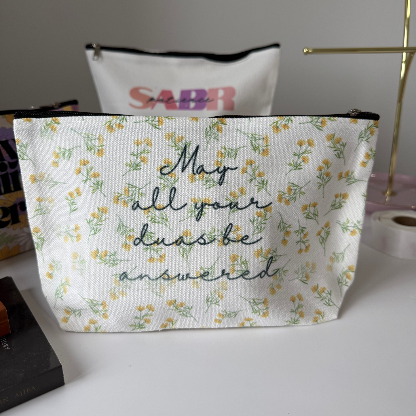 "May all your duas be answered" Floral Pouch | Makeup bag | Stationary